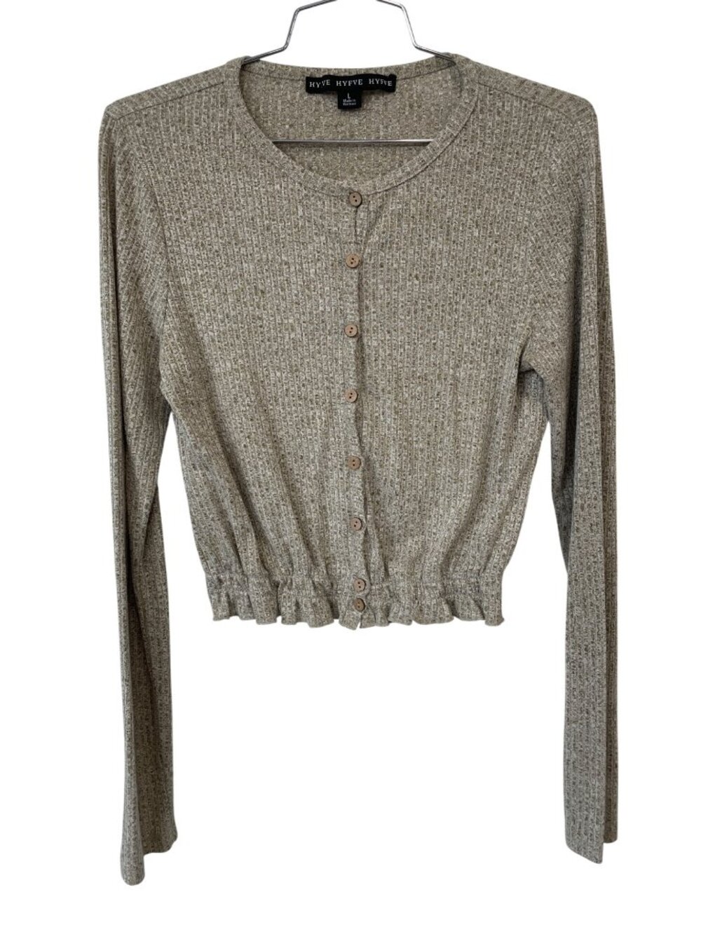 Hyfve Ccardigan Sweater Large Button Front Long Sleeve Crop Top Ribbed Knitwear